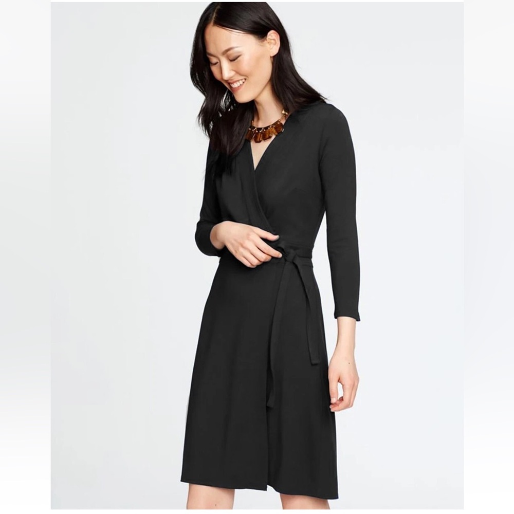 Ann Taylor Black Wrap Dress with 3/4 Sleeves $129 - Size 8